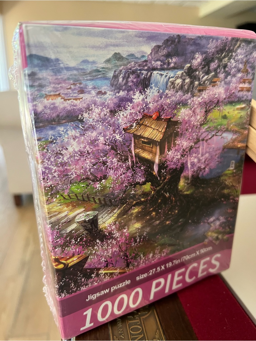 Jigsaw 1000-Piece Puzzle - Pink and Green Cherry Blossom Landscape